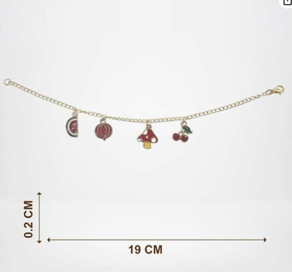 4 Charm Mushroom & Fruit Mix Bracelet