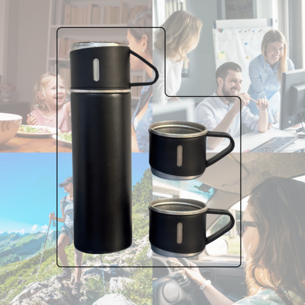 Customisable Vacuum Flask Set with 2 Cups - Image 4