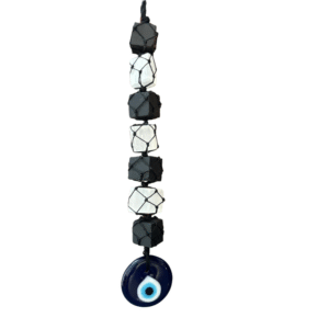 Evil Eye Hanging with Black Tourmaline and Selenite