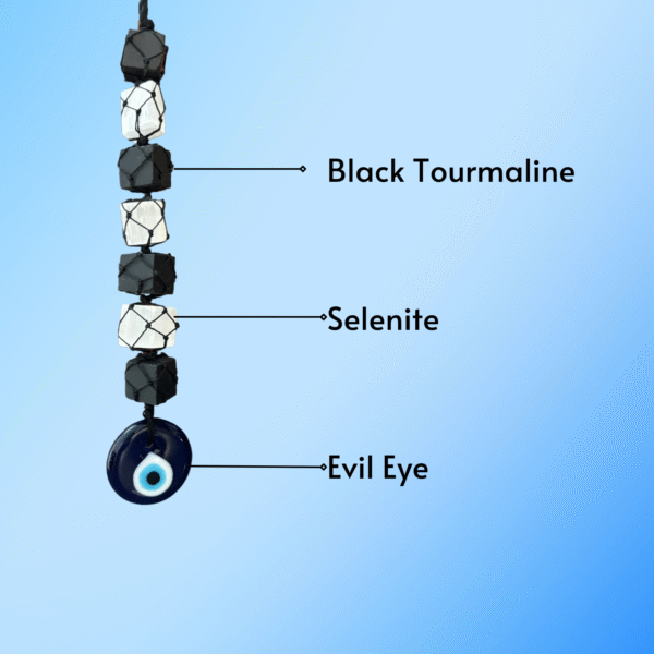 Evil Eye Hanging with Black Tourmaline and Selenite - Image 2