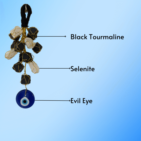 Evil Eye Hanging with Black Tourmaline and Selenite (Big)