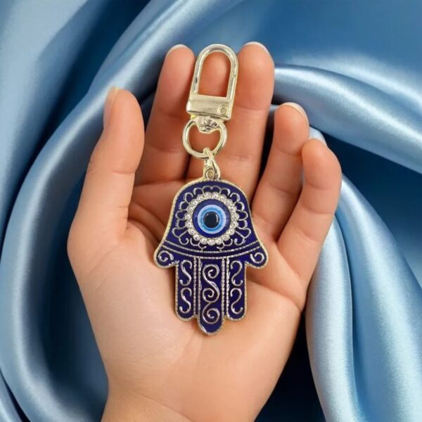 Hamsa Hand Evil Eye Charm (Dark Blue & Gold) - Image 4