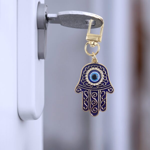 Hamsa Hand Evil Eye Charm (Dark Blue & Gold)