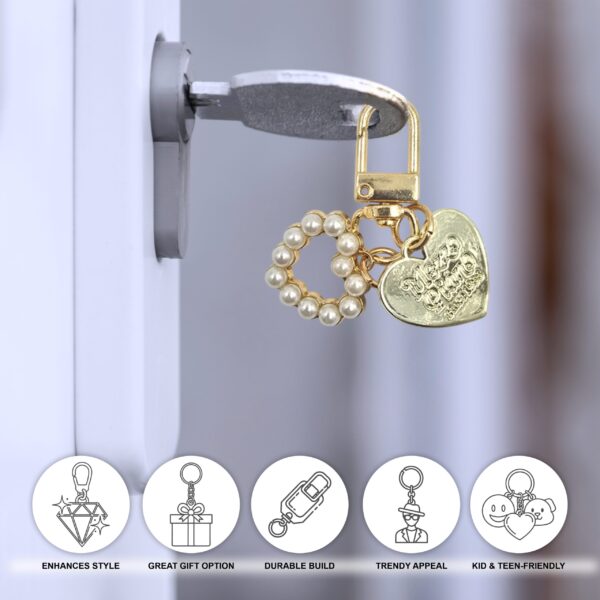 Pearl Ring & Heart Charm Keychain - Image 2