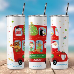 Christmas Personalised special Stainless Steel Skinny Tumbler with steel Straw