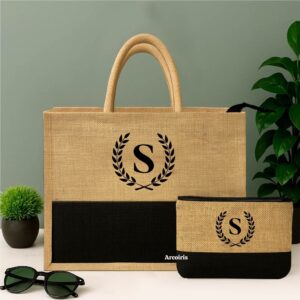 Personalised Zipper Jute Bag and Pouch Combo