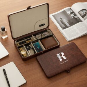 Personlised 6 Compartments Rectangular Faux Leather Durable Travel Case For Men And Women