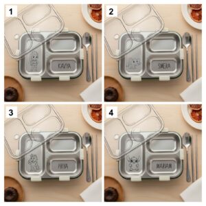 Personlised 3 Compartment Stainless Steel Lunch Box, Leakage Proof Lunch Box For School Kids And Adults