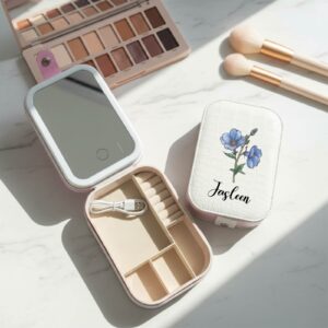 Personalised Travel Jewellery case and  with  LED mirror