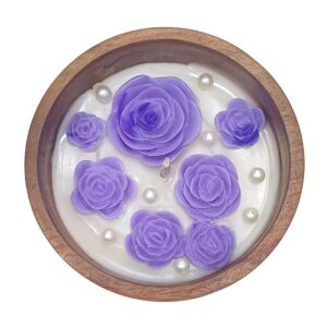 Sheesham wooden bowl candle with small flower and pearl