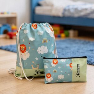 Kids Personalised Drawstring Bag + Pouch Combo