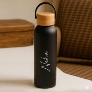 Stainless Steel Vacuum Flask Water Bottle wooden lid