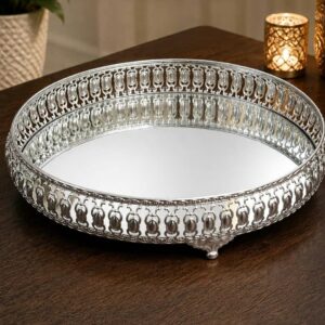 Silver Finish Round Mirror Tray