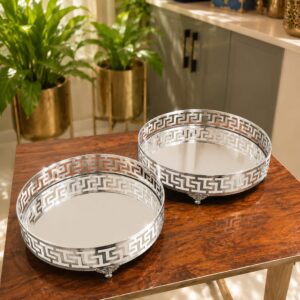 Silver finish Round Mirror Tray - 10"