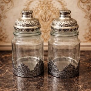 Silver Finish Glass Airtight Jar (set of 2 )