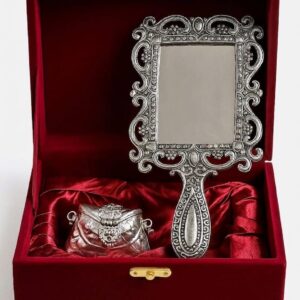 German Silver Finish Mirror & Ginni Pouch Set
