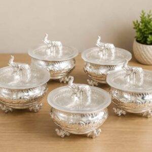 Beautiful German Silver finish jar with lid (set of 2)