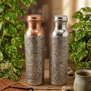 Antique 1 liter Bottle of Copper And Steel With Silver Finish Design