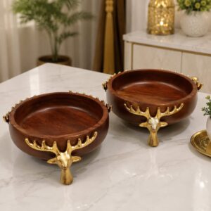 Wooden Urli With Voilet Finish & With Deer Face 10"