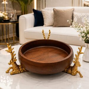 Wooden Tray With Aluminium  Deer 12"