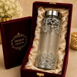 A Beautiful Silver Finish Design Glass Bottle