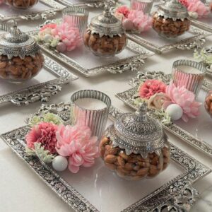 German Silver Trays With Beautiful Design Dryfruit Jar & Candle