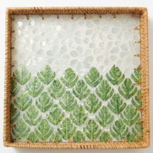Mother Of Pearl Square Tray With Rattan Rim