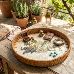 Capiz Shell Tray With Rattan Rim